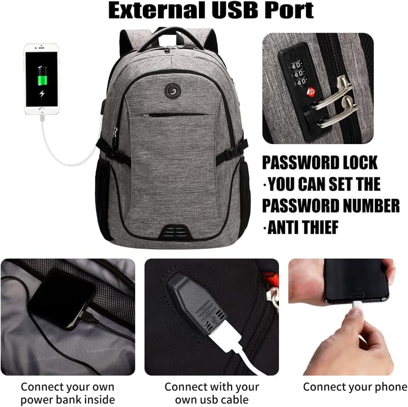 Anti-Theft Laptop Backpack with USB Charging Port for College