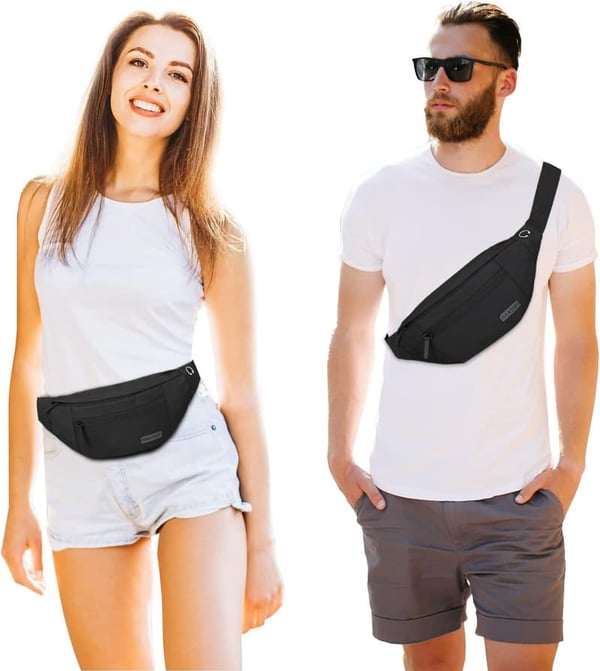 Large Crossbody Fanny Pack for Sports & Travel - 4 Zipper Pockets