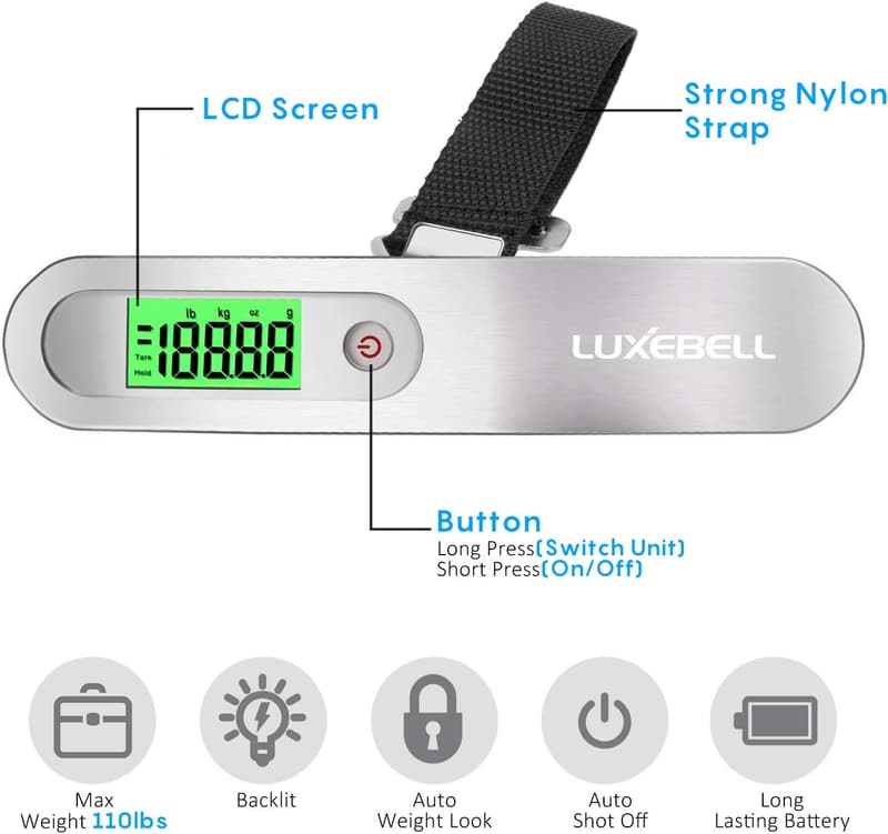 Handheld Digital Luggage Scale for Travelers, 110 lbs Capacity