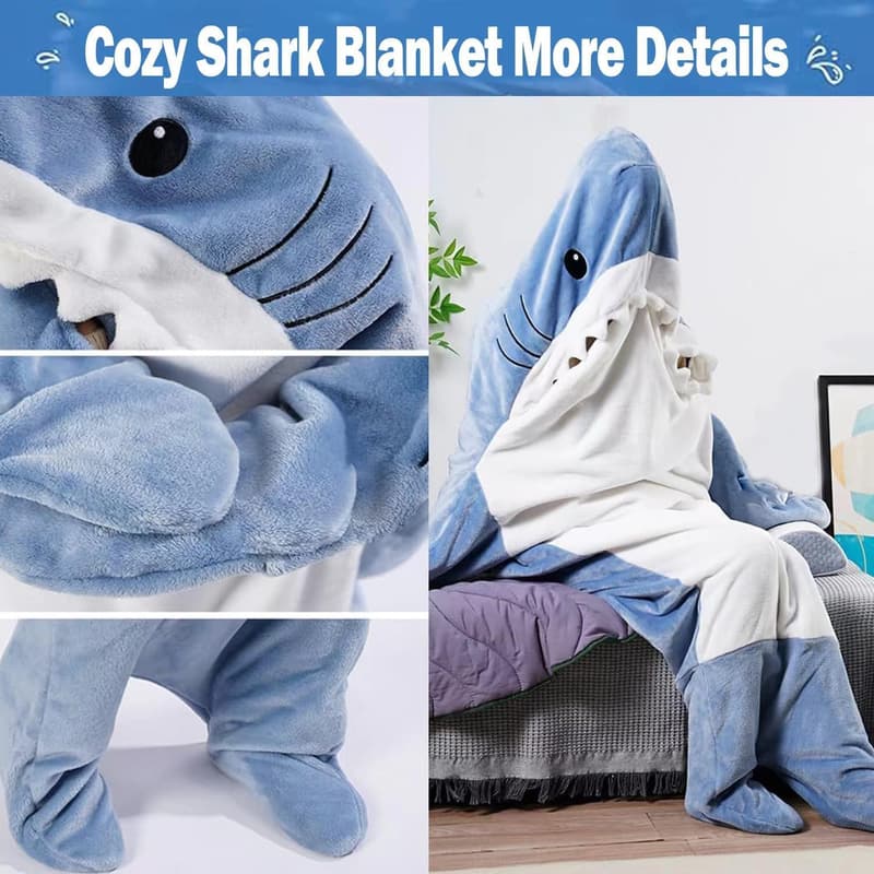Cozy Shark Blanket Hoodie for Adults and Kids, Soft Flannel