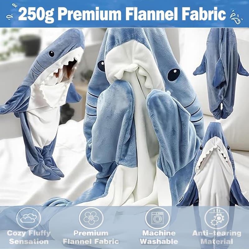 Cozy Shark Blanket Hoodie for Adults and Kids, Soft Flannel