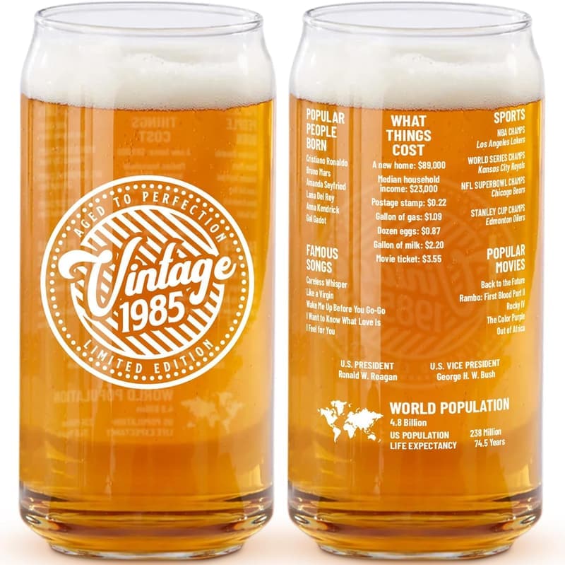 40th Birthday Beer Can Glass - Funny Vintage Gift for Men