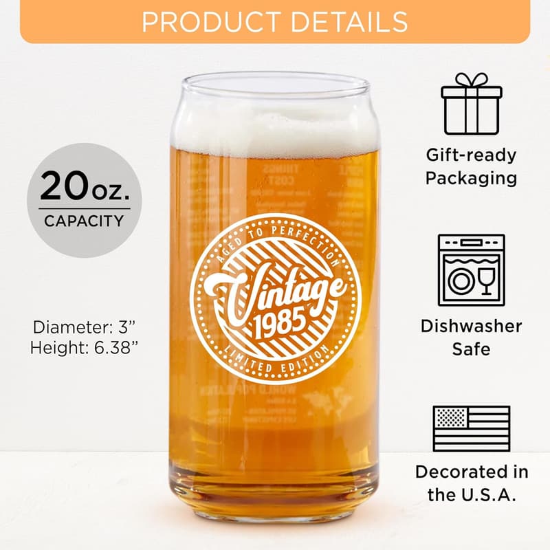 40th Birthday Beer Can Glass - Funny Vintage Gift for Men