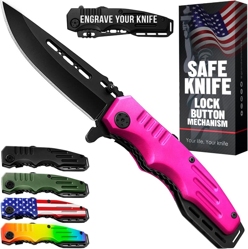 Spring Assisted Pocket Knife for Women - Hot Pink Folding Tool