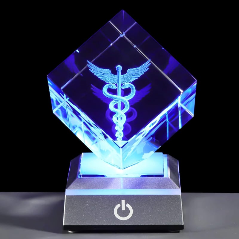 Doctor's Day 3D Laser Engraved Crystal Caduceus Figurine