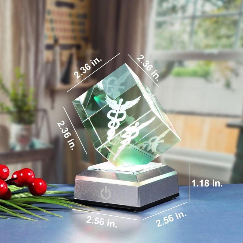 Doctor's Day 3D Laser Engraved Crystal Caduceus Figurine
