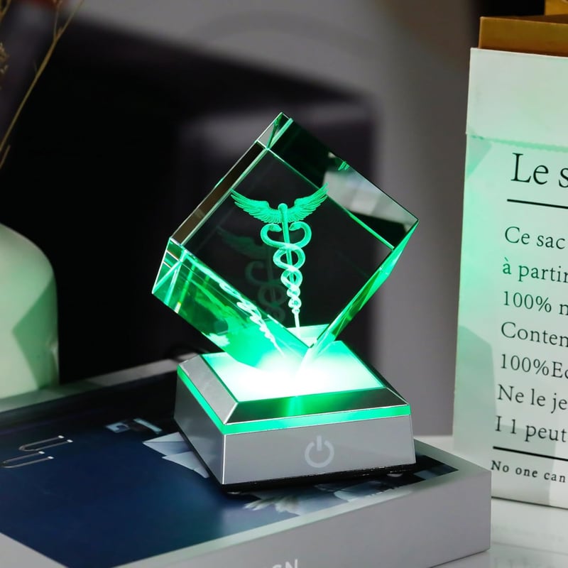 Doctor's Day 3D Laser Engraved Crystal Caduceus Figurine