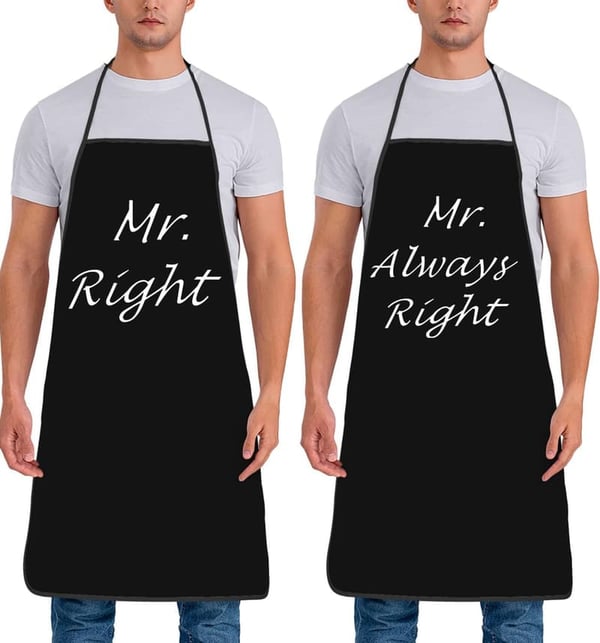 Funny Mr. Right Aprons Set - Wedding & Valentine’s Gifts for Couples