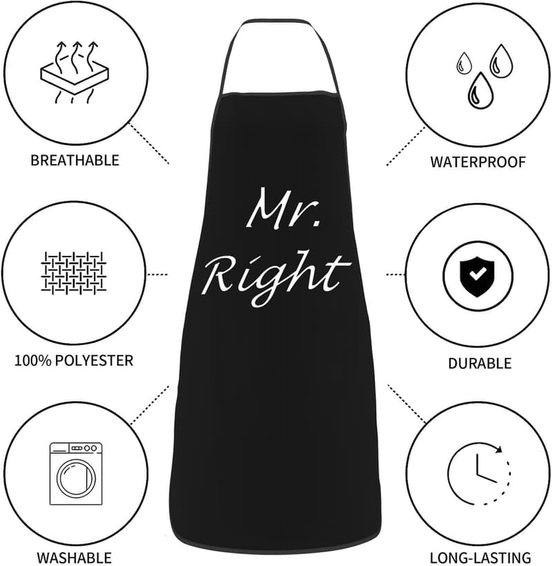 Funny Mr. Right Aprons Set - Wedding & Valentine’s Gifts for Couples