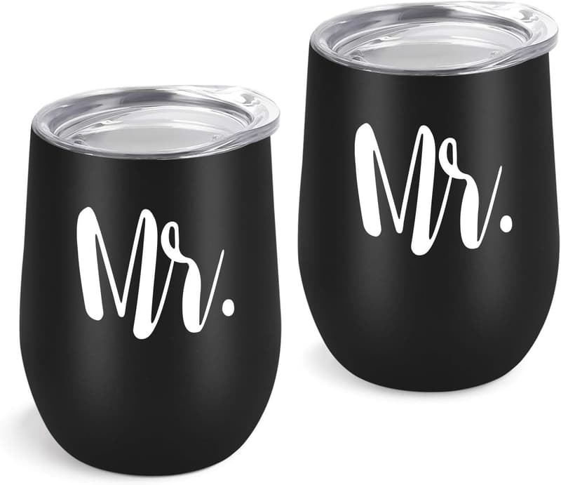 Engagement Wine Tumblers Set for Gay Couples, 12 oz Insulated