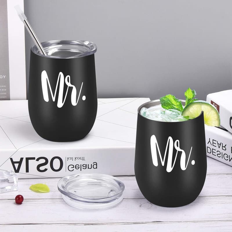 Engagement Wine Tumblers Set for Gay Couples, 12 oz Insulated