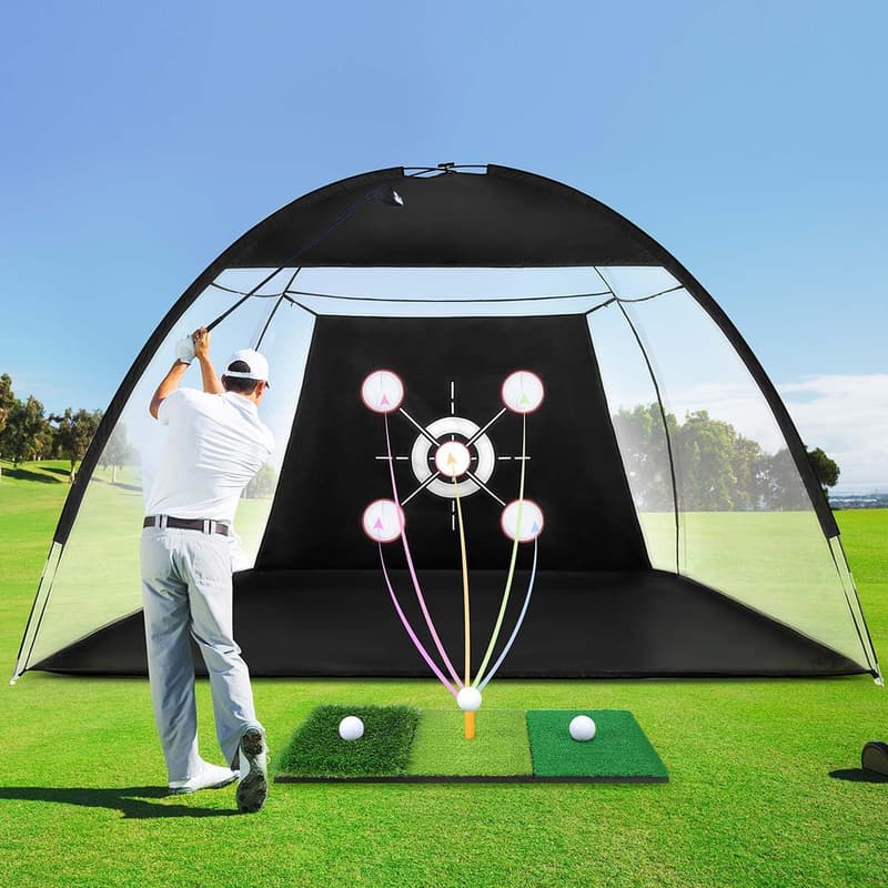 10x7FT Golf Practice Net with Tri-Turf Mat & 10 Balls - Gift for Golfers