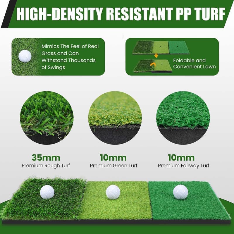 10x7FT Golf Practice Net with Tri-Turf Mat & 10 Balls - Gift for Golfers