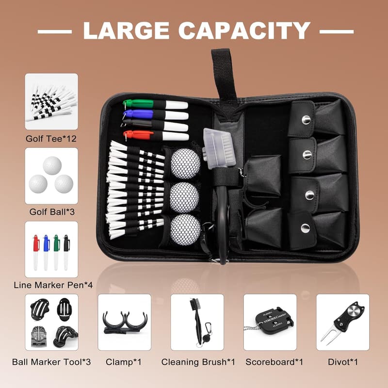 Golf Gift Set for Men & Women with Leather Case & Accessories