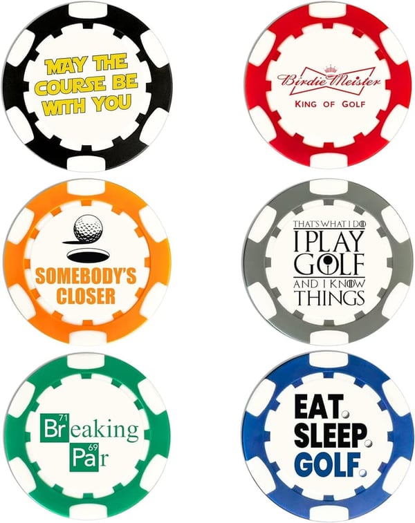 Golf Ball Marker Set - 6 Pack | Funny Gift for Golfers