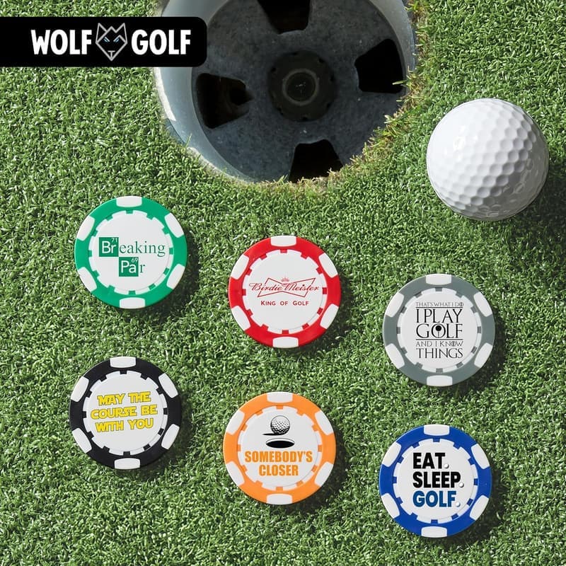 Golf Ball Marker Set - 6 Pack | Funny Gift for Golfers