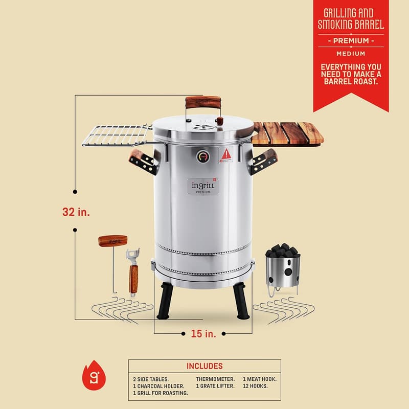 25 lbs Stainless Steel 3-in-1 Charcoal Smoker Grill