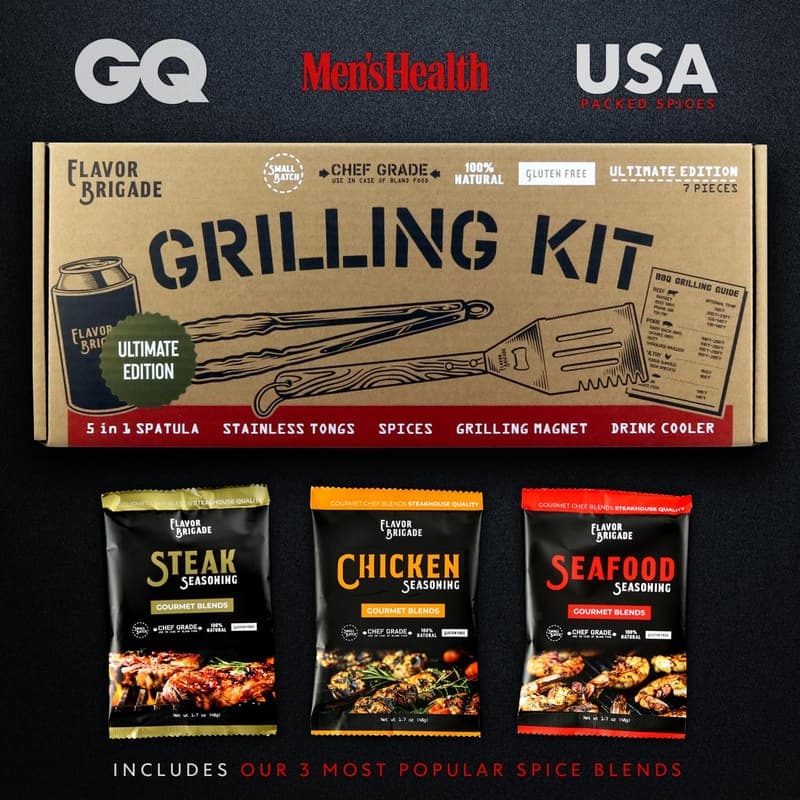 Gourmet Grilling Seasonings Gift Set for Dad with BBQ Tools