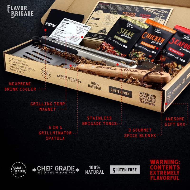 Gourmet Grilling Seasonings Gift Set for Dad with BBQ Tools