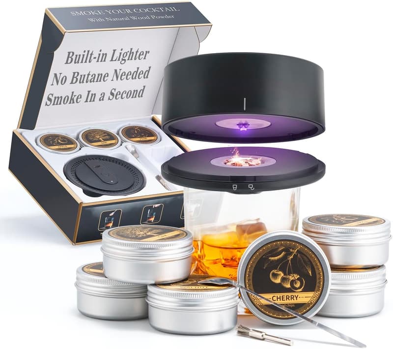 Rechargeable Electric Whiskey Smoker Kit with 6 Wood Chips
