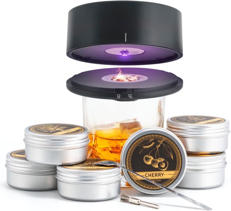 Rechargeable Electric Whiskey Smoker Kit with 6 Wood Chips