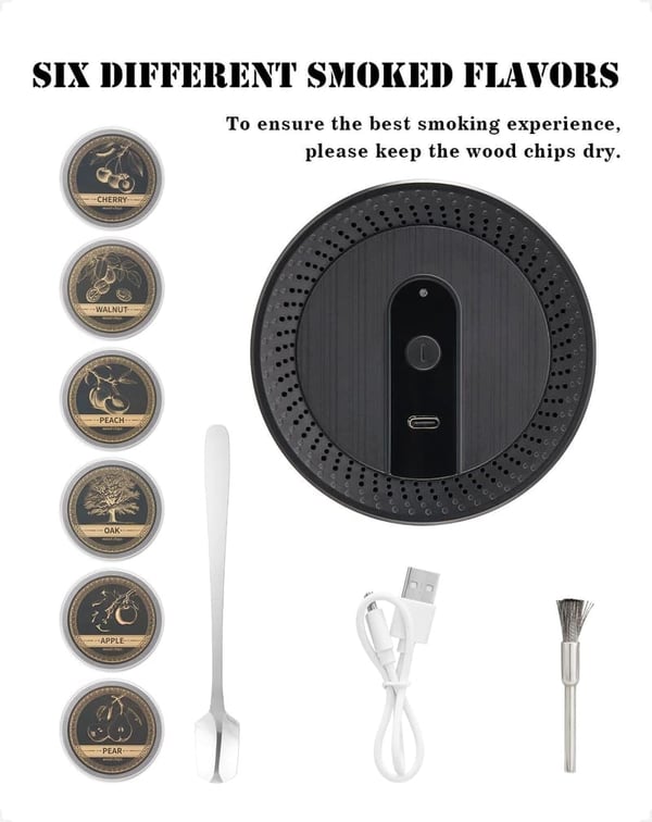 Rechargeable Electric Whiskey Smoker Kit with 6 Wood Chips