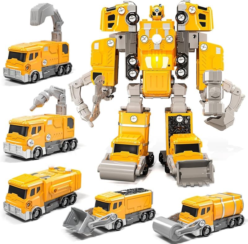 5-in-1 Construction Vehicles Transforming Robot Toys for Kids