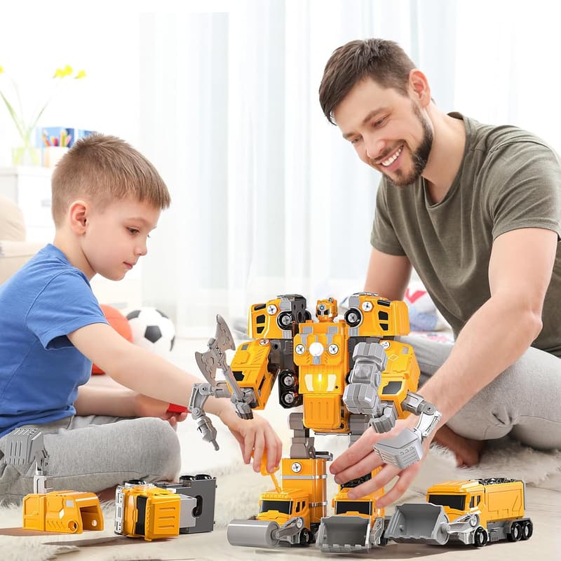 5-in-1 Construction Vehicles Transforming Robot Toys for Kids