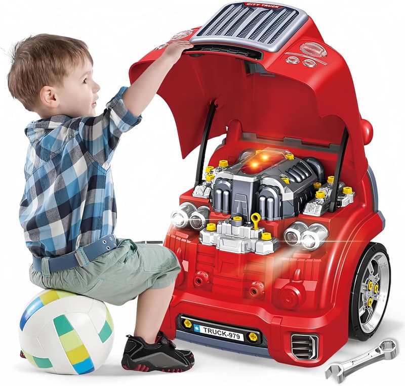 Interactive Truck Engine Toy - Removable Parts & Lights for Ages 3-5