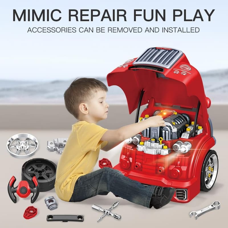 Interactive Truck Engine Toy - Removable Parts & Lights for Ages 3-5