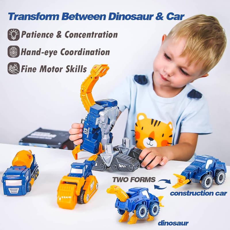 STEM Dinosaur Rescue Robot Car Set for Kids, 5pcs