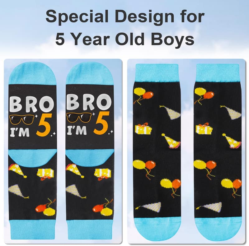 Birthday Socks for Boys, Ages 5-12