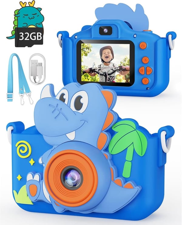 Kids Digital Camera with Cute Silicone Cover - Dinosaur Design
