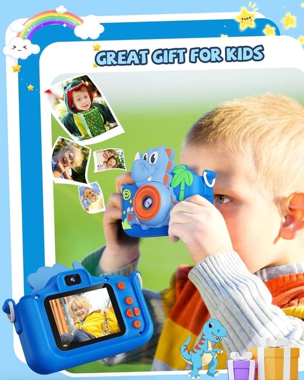 Kids Digital Camera with Cute Silicone Cover - Dinosaur Design