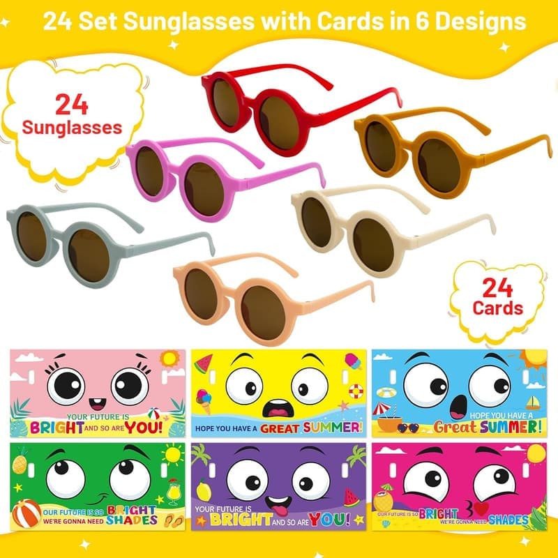 End of Year Student Gift: Neon Sunglasses for Kids (24 Sets)