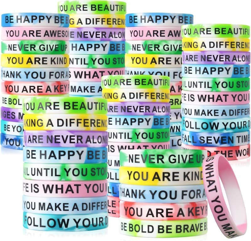 Colorful Inspirational Wristbands for Students - 100 Pieces