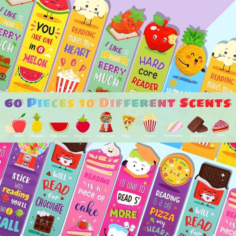 Scented Fruit-Themed Bookmarks - 60 Pieces Assorted Gifts for Kids