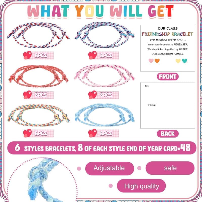 End-of-Year Graduation Friendship Bracelet Set – 48 Woven Wraps