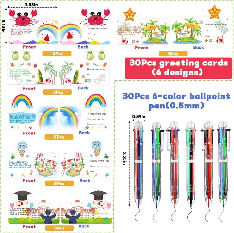 Graduation Gift Set: 30 Multicolor 6-in-1 Ballpoint Pens