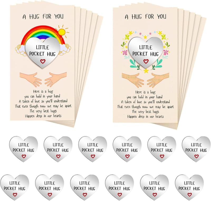 Heart Pocket Hug Tokens with Cards - Silver Keepsake Set