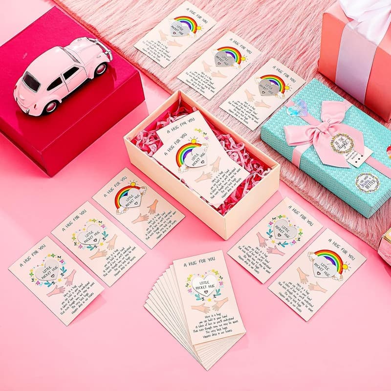 Heart Pocket Hug Tokens with Cards - Silver Keepsake Set