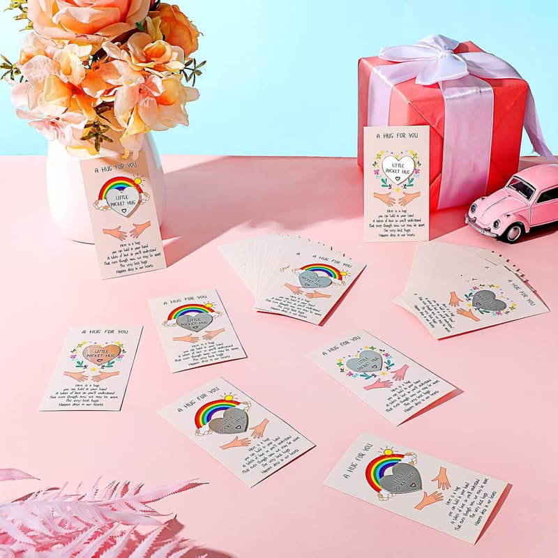 Heart Pocket Hug Tokens with Cards - Silver Keepsake Set