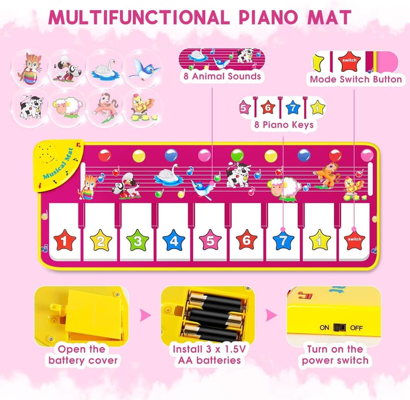Musical Keyboard Playmat - Electronic Animal Touch Mat for Kids