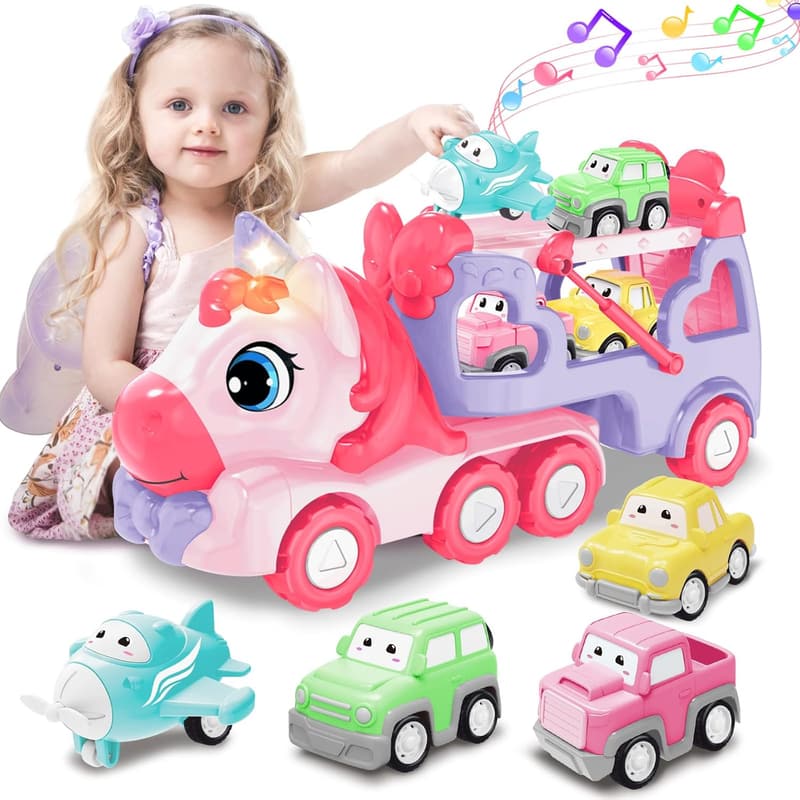 5-in-1 Unicorn Carrier Truck Toy for 3-Year-Old Girls