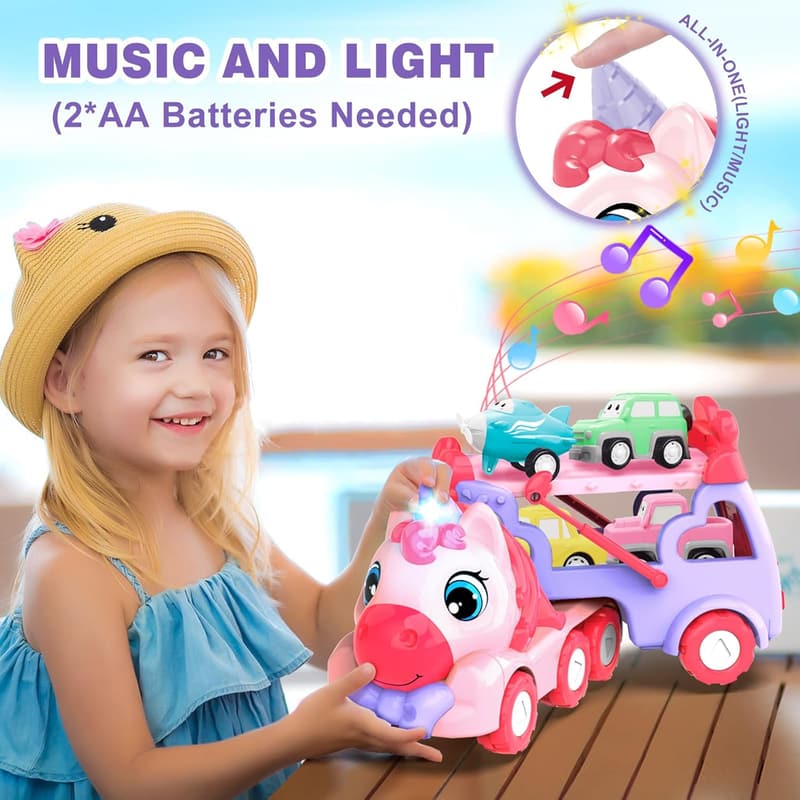 5-in-1 Unicorn Carrier Truck Toy for 3-Year-Old Girls