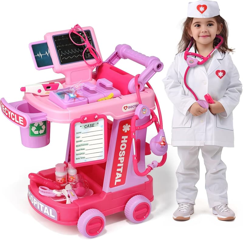 Toddler Doctor Play Set with Cart, Costume & Stethoscope