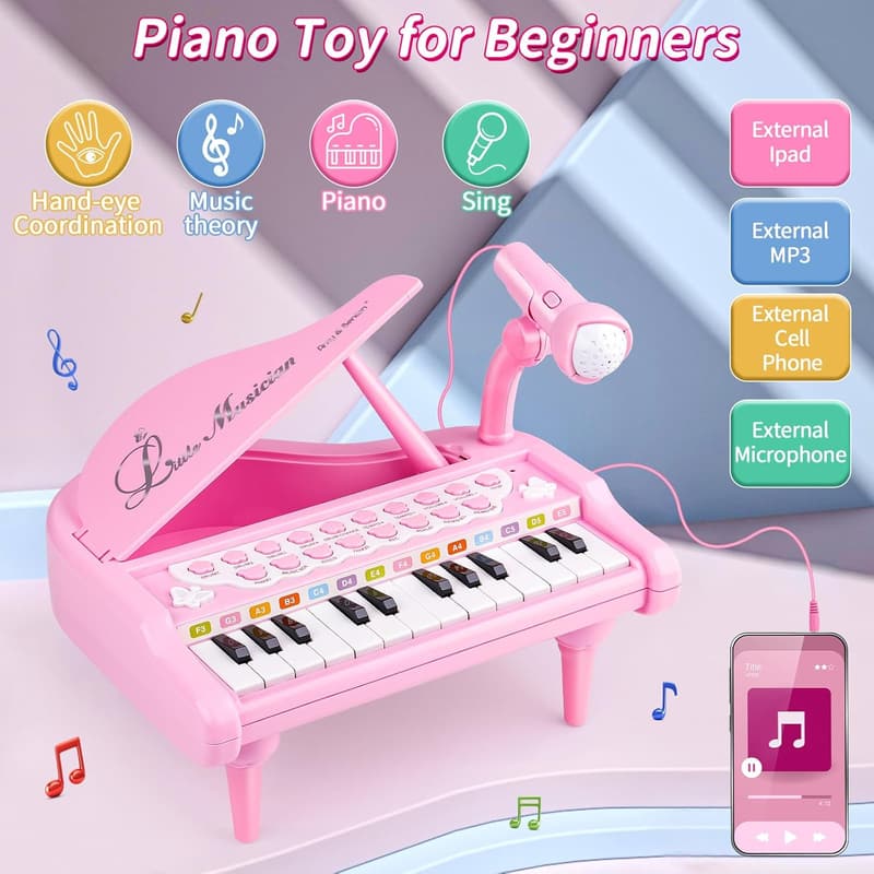 Pink Piano Music Toy for Toddlers - First Birthday Gift (1-3 Years)