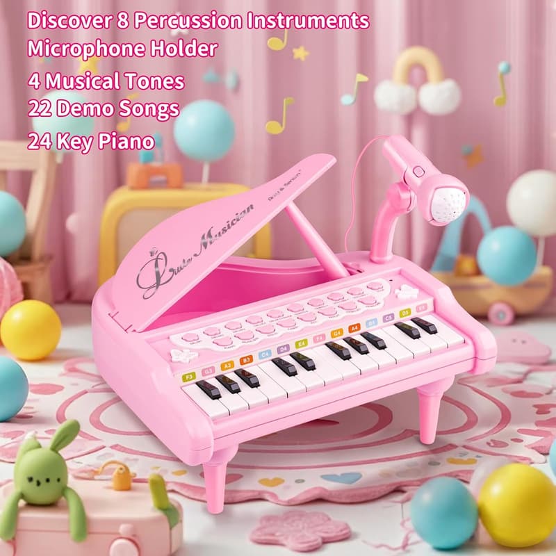 Pink Piano Music Toy for Toddlers - First Birthday Gift (1-3 Years)