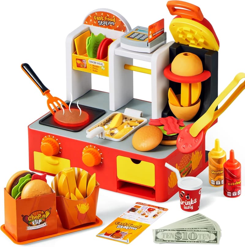 40+ PCS Pretend Play Fast Food Station Toy for Toddlers