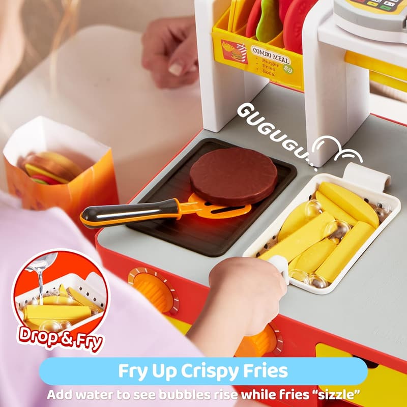 40+ PCS Pretend Play Fast Food Station Toy for Toddlers